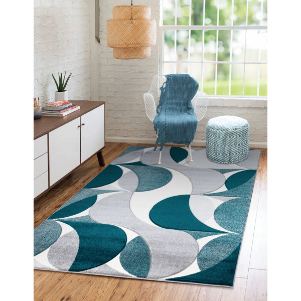 Oliver Getty Machine Woven Emerald Green/Grey Rug Wayfair.co.uk